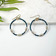 Seed Bead Hoop Earrings - Midnight Blue