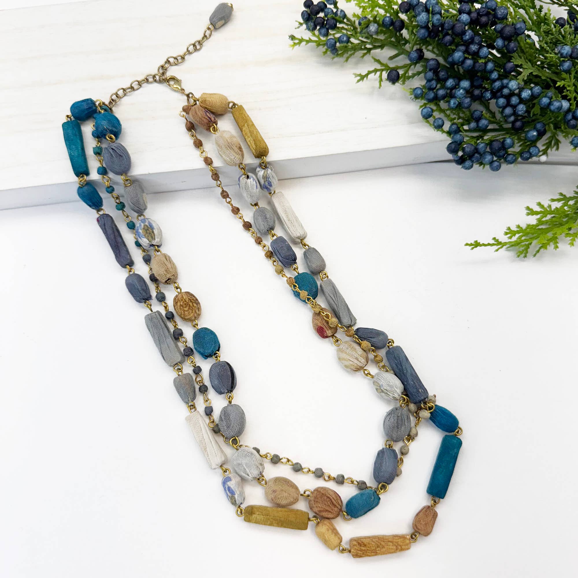 Aasha Monochrome Kantha Handcrafted Mid-Length Necklace