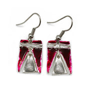 Pewter Earrings with Color Enamel - Raspberry/Grey