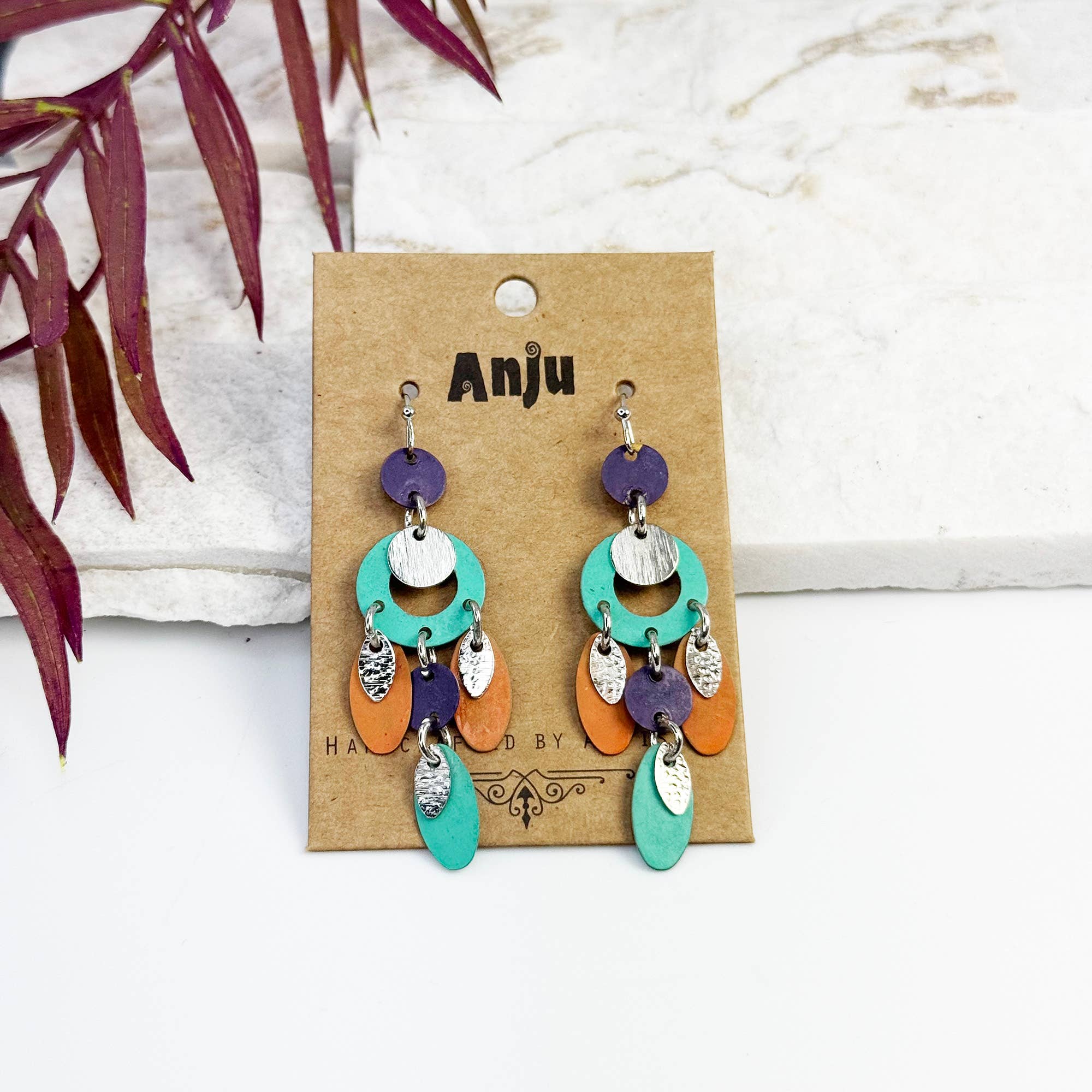 Handcrafted Multicolor Patina Circle Dangle Earrings