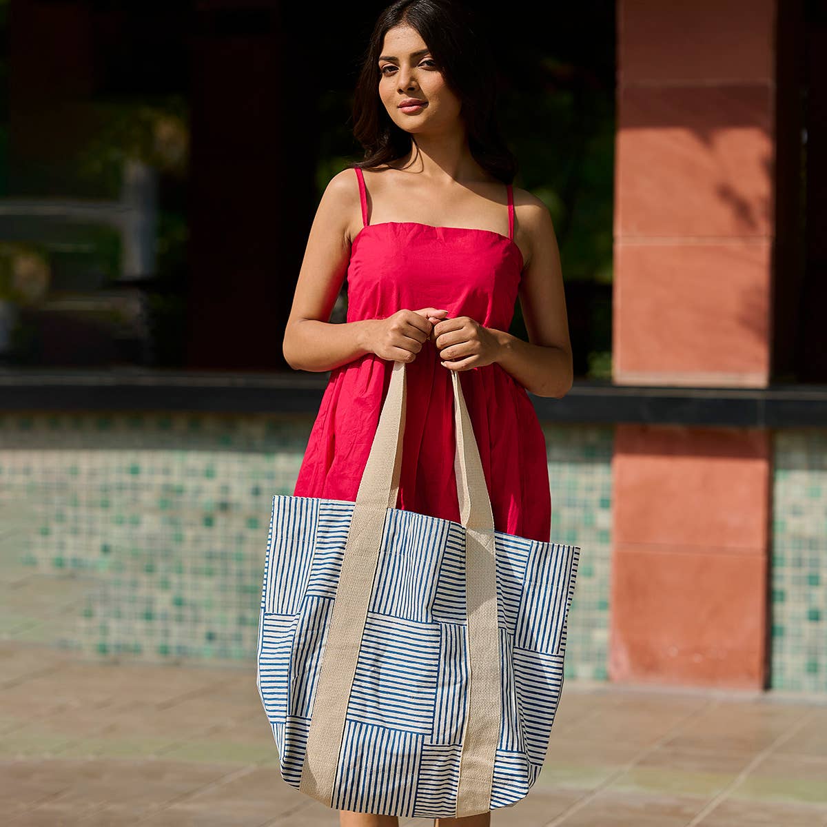 Handcrafted Canvas Bag with Block-Printed  Sailor Chic