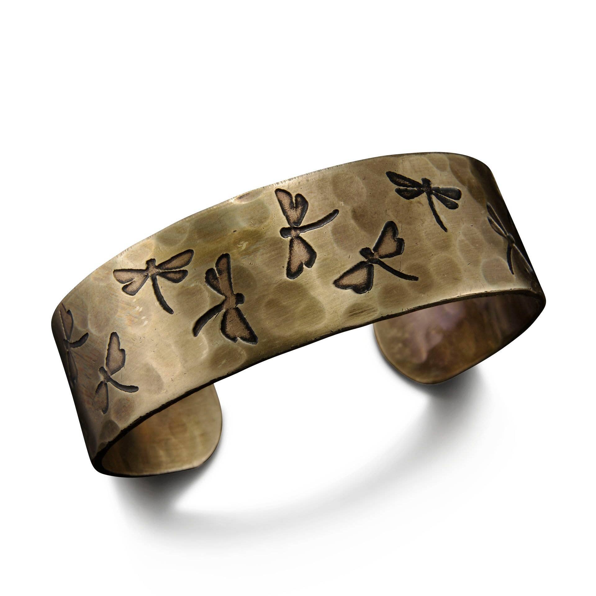 Dragonflies Brass Engraved Cuff Bracelet