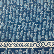 Block Printed Cotton Scarf - Indigo Blue Fish