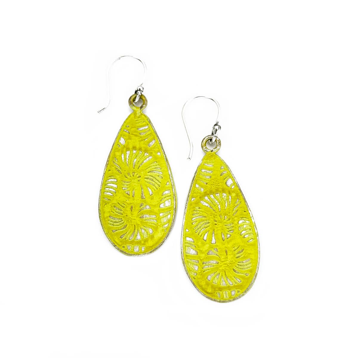 Handcrafted Yellow Floral Patina Earrings
