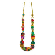 Aasha Mixed Round Kantha Handcrafted Flat Beads Necklace