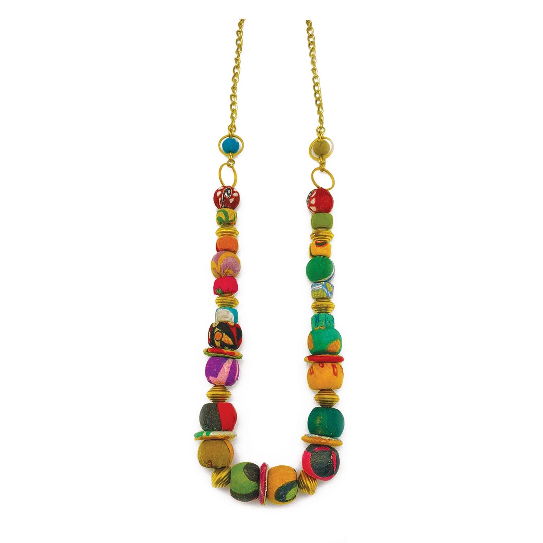 Aasha Mixed Round Kantha Handcrafted Flat Beads Necklace