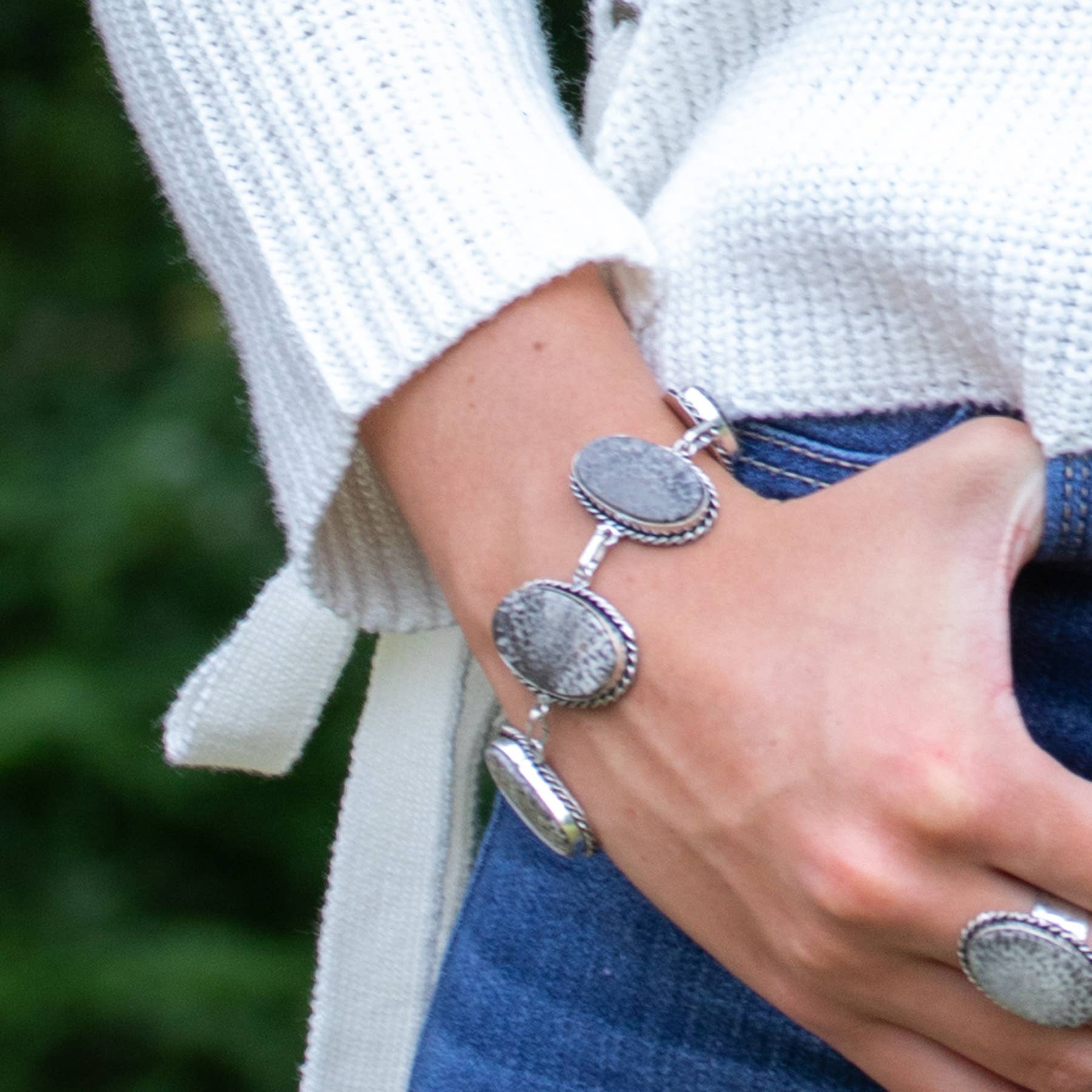 Handcrafted Semiprecious Stone Bracelet - Black Fossil Coral