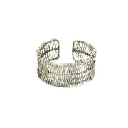Basketweave Antique Silver Middle Bar Wrapped Cuff