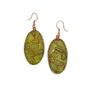 Copper Patina Earrings - Filigree with Spiral Green Ovals
