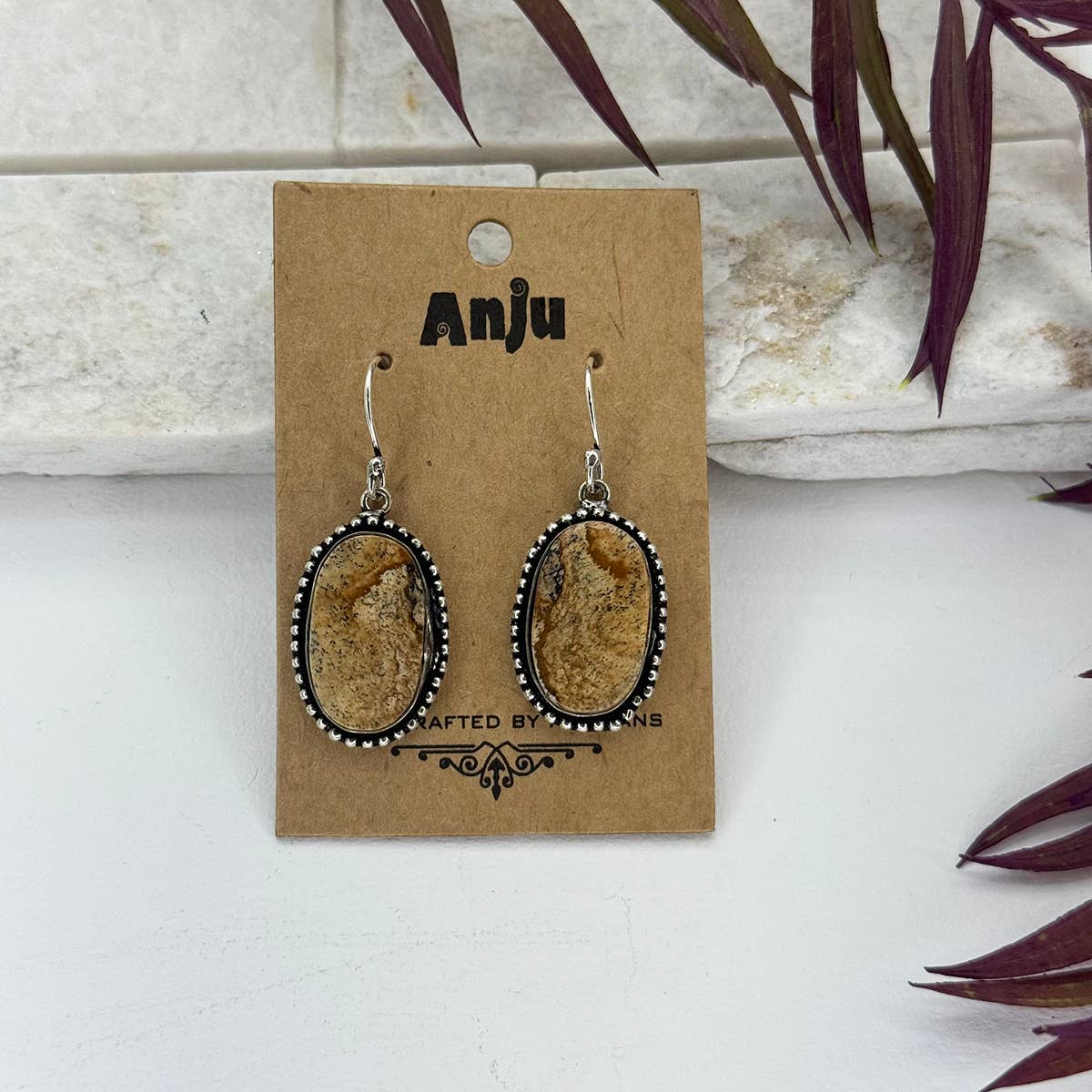 Handcrafted Semiprecious Stone Earrings - Picture Jasper