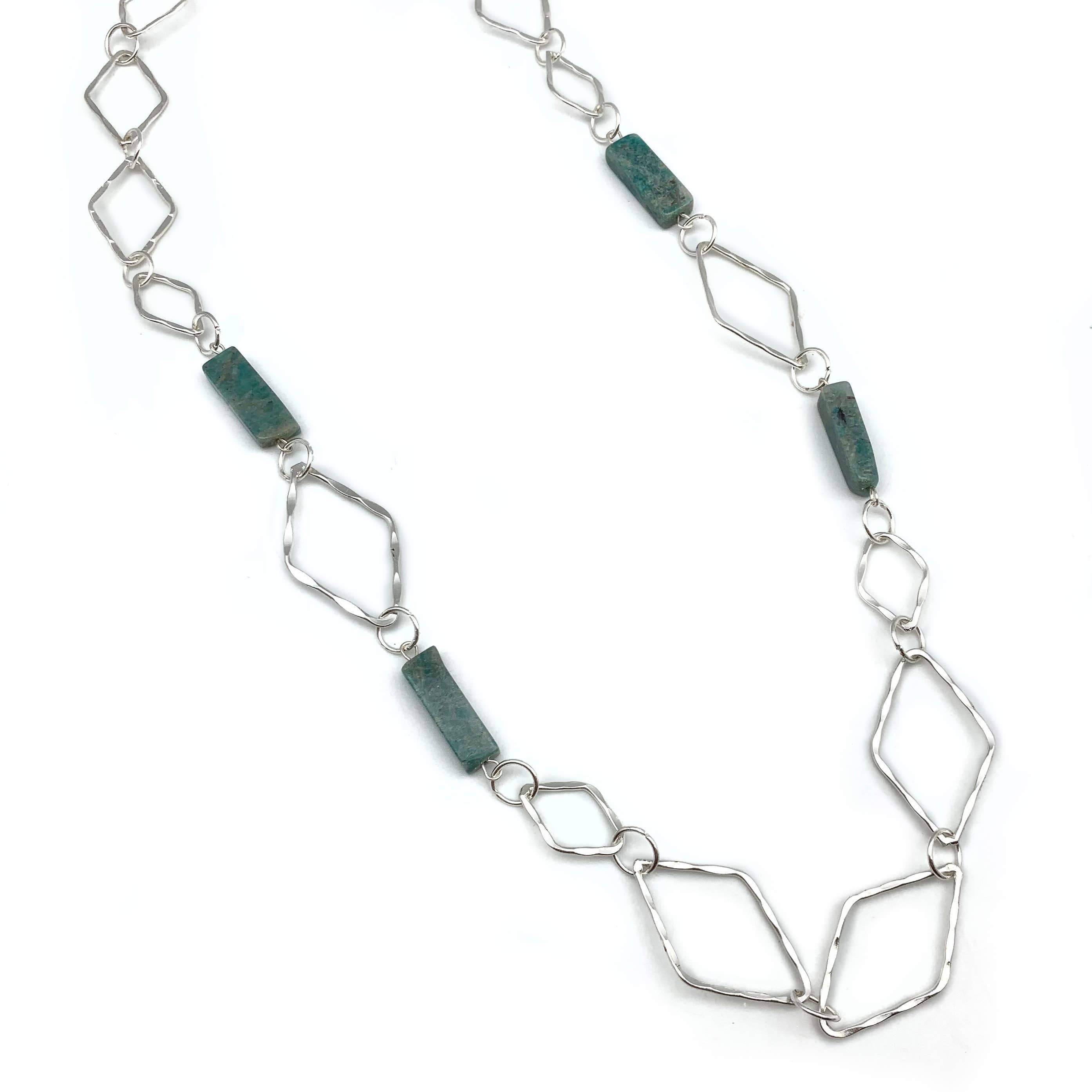 Silver Plated Necklace w Semi-Precious Stones - Aventurine