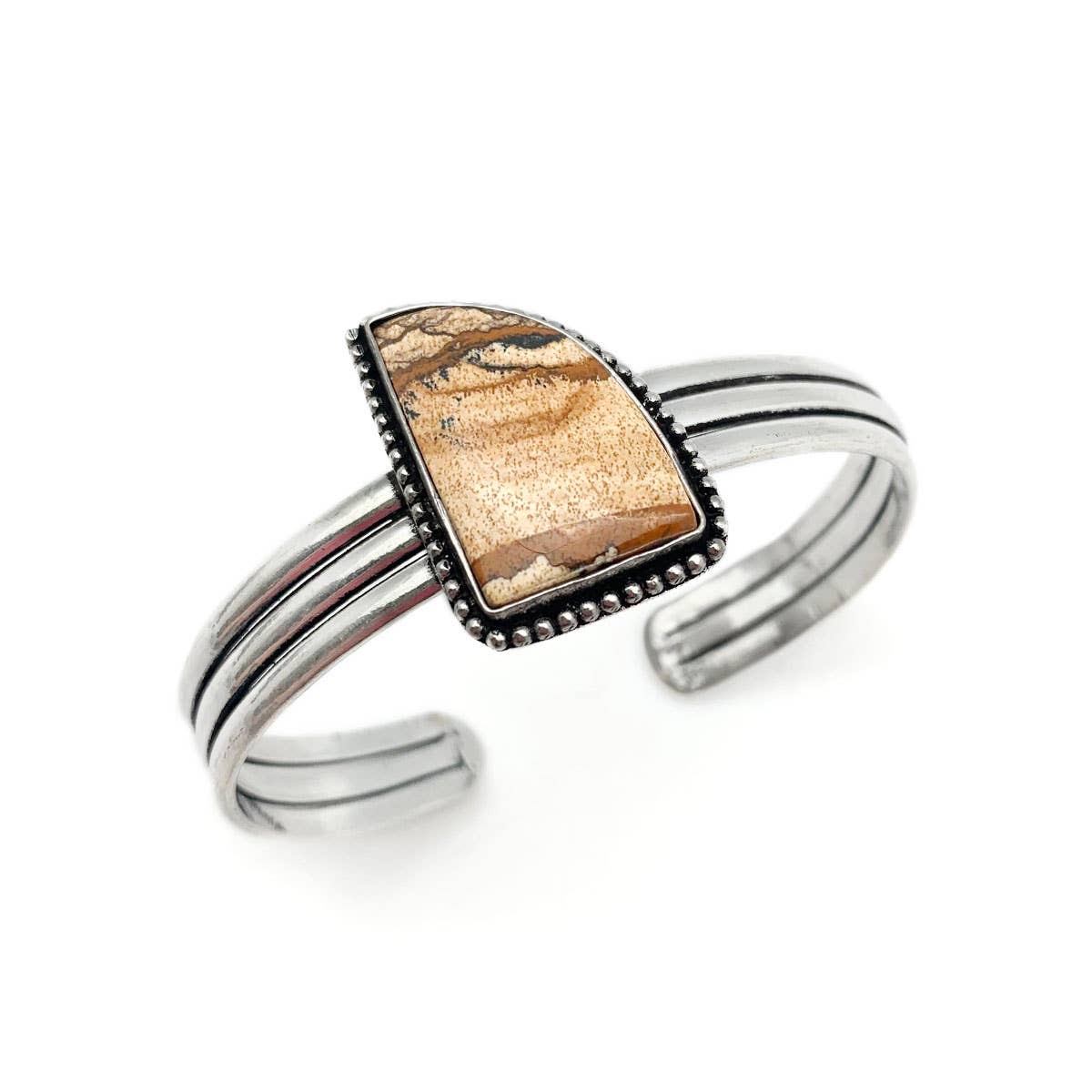 Handcrafted Kashi Semiprecious Stone Cuff - Picture Jasper