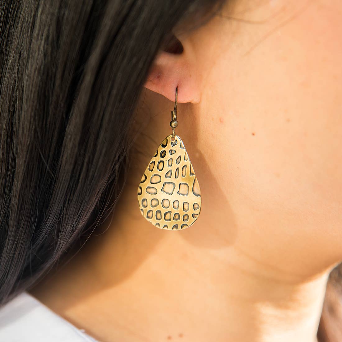 Crocodile Print Brass Engraved Earrings