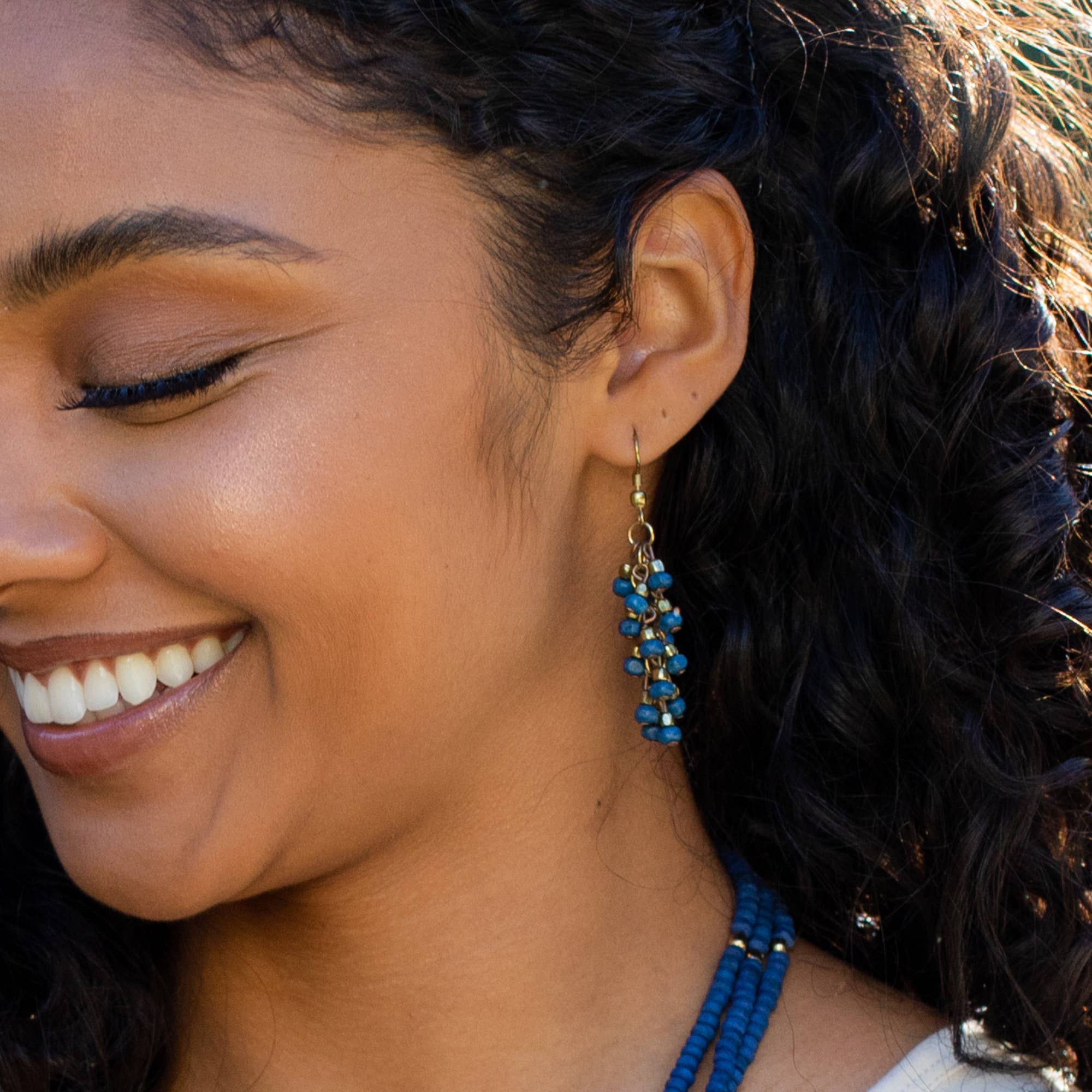 Sachi Chromatic Hues - Royal Blue Dangle Cluster Earrings