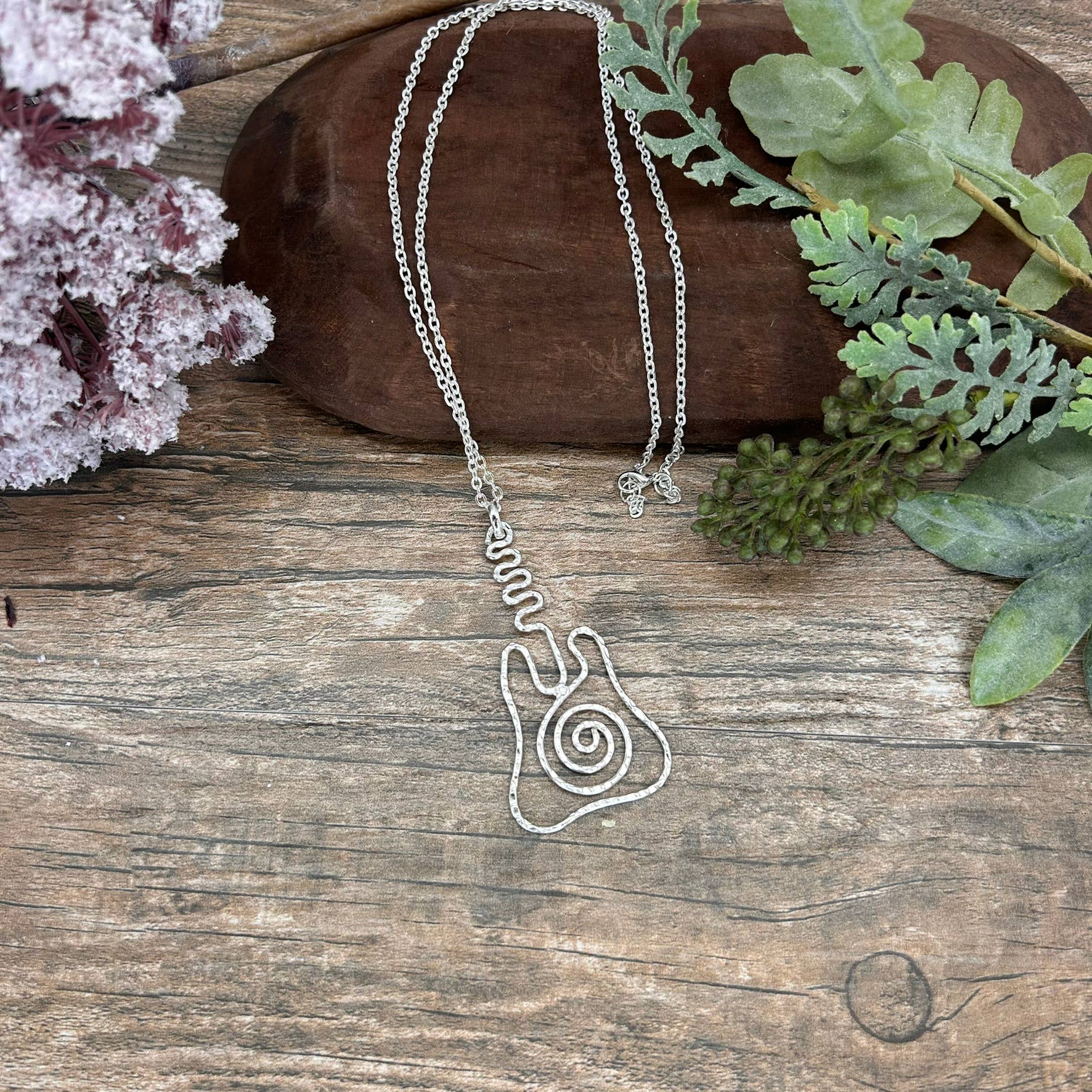 Silver Plated Pendant Necklace - Guitar
