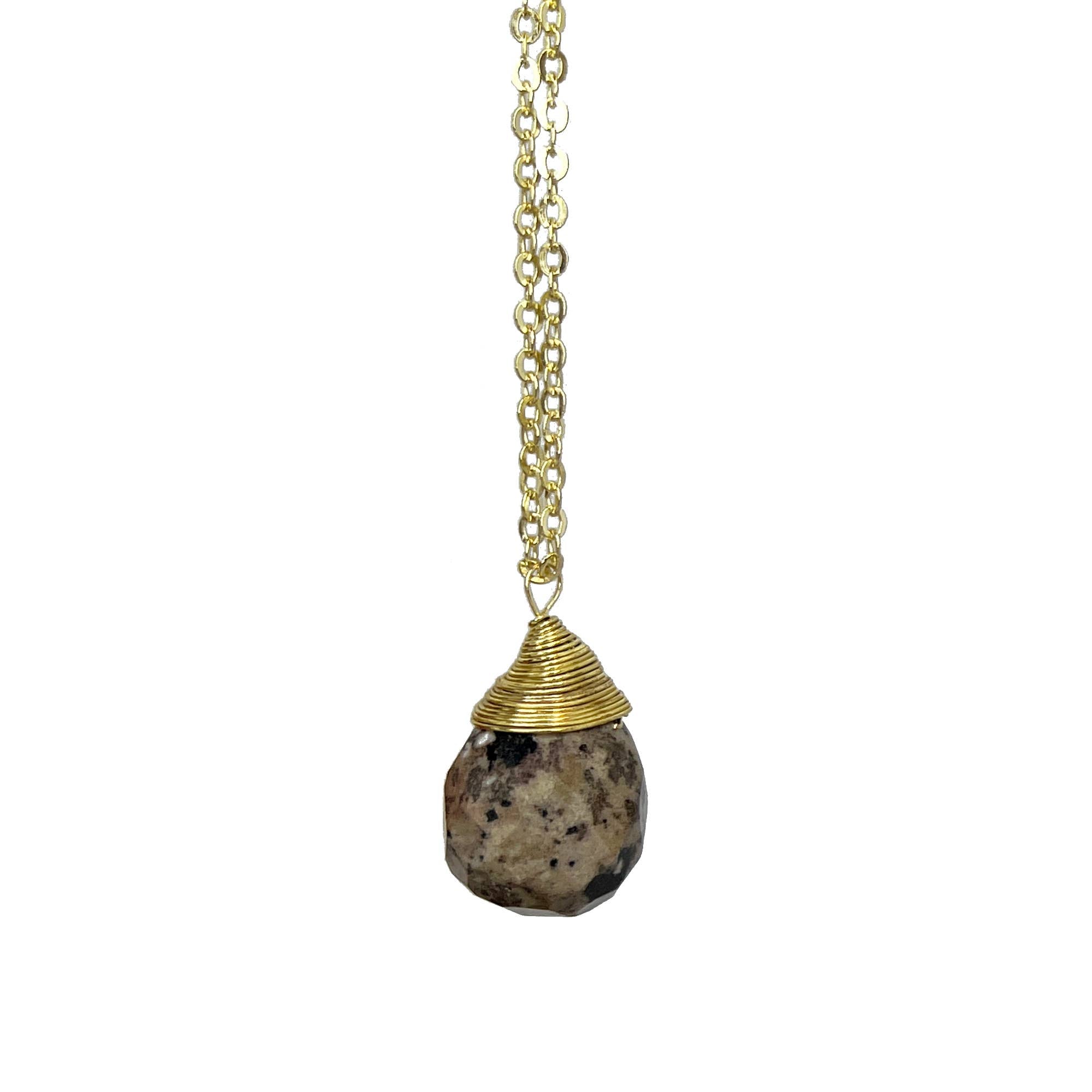 Gold-Plated Dalmatian Jasper Teardrop Necklace
