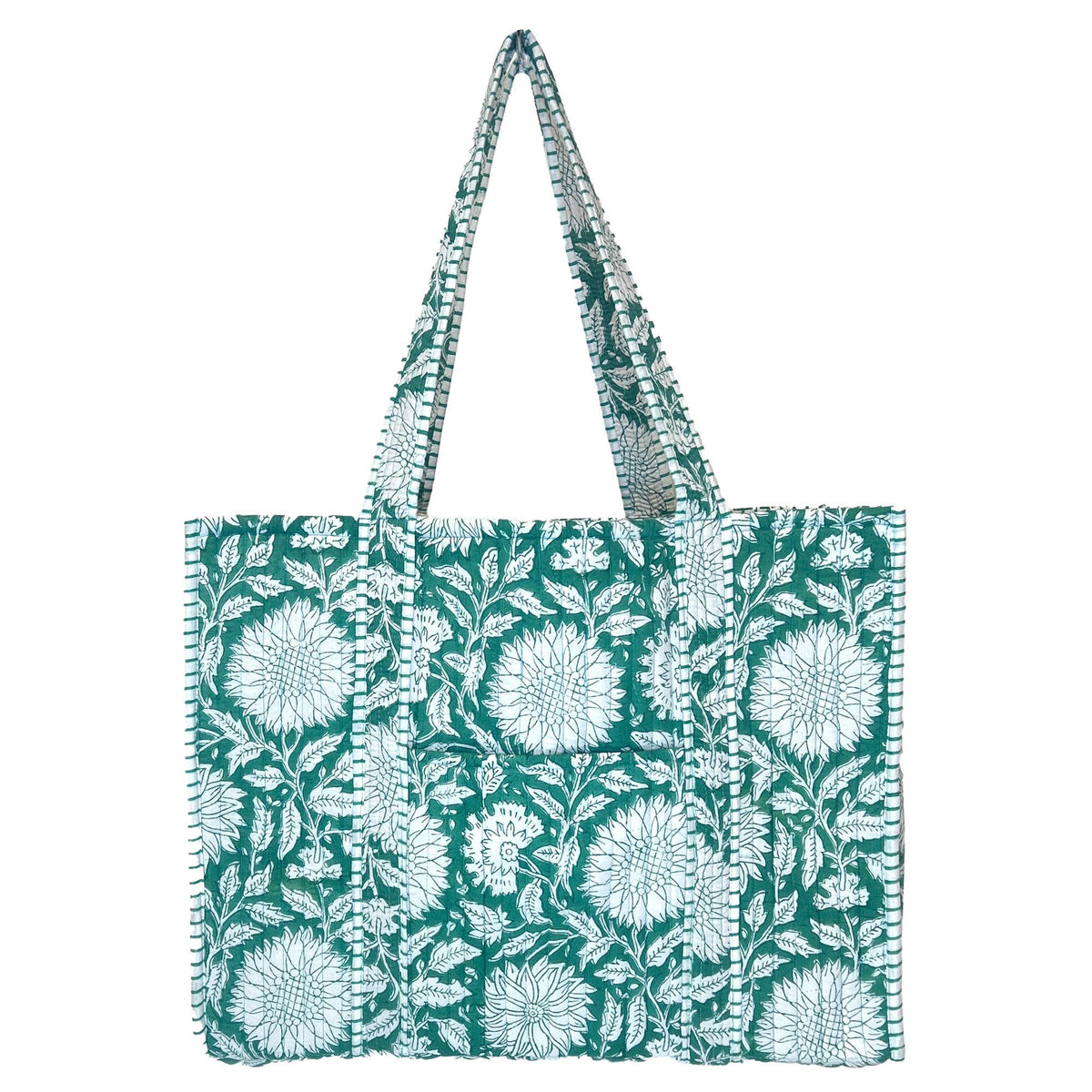 Hand Creafted Teal Dan Quilted Block-Printed Tote