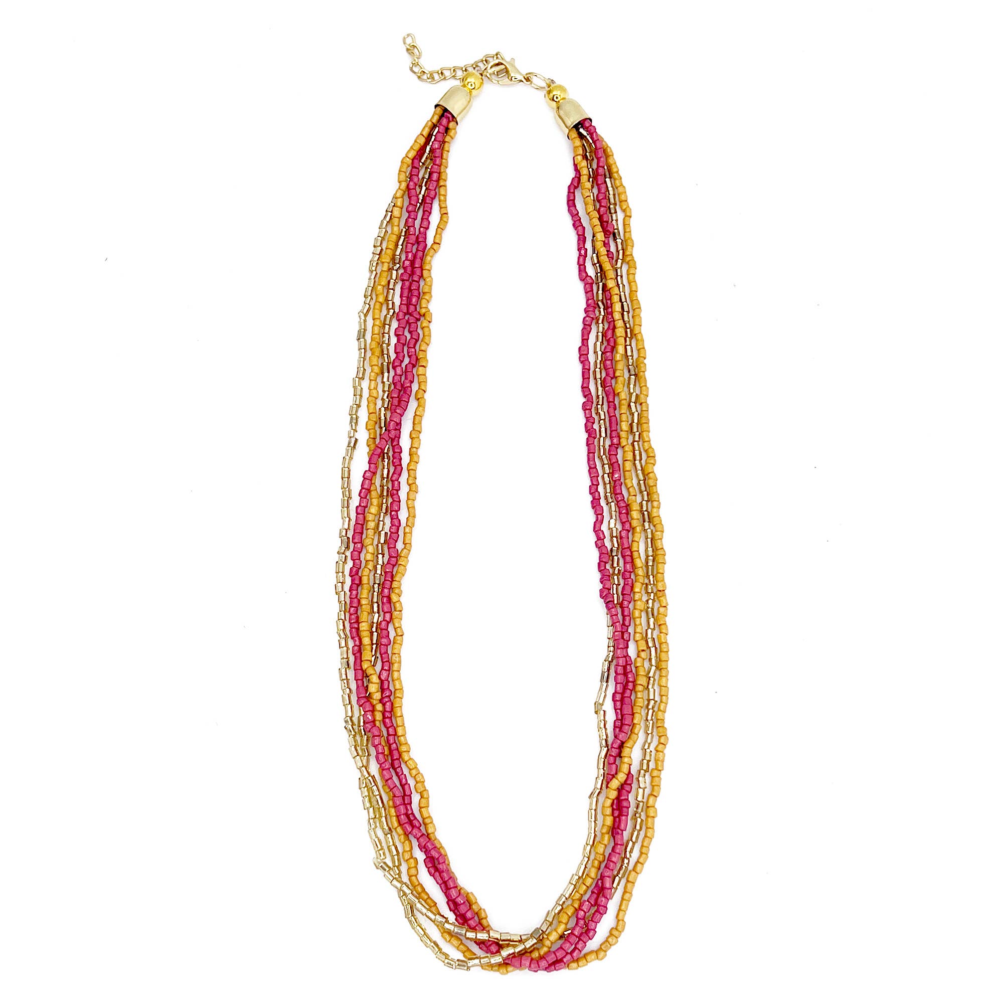 Seed Bead Multi-Strand Bib Necklace - Multiple Color Styles