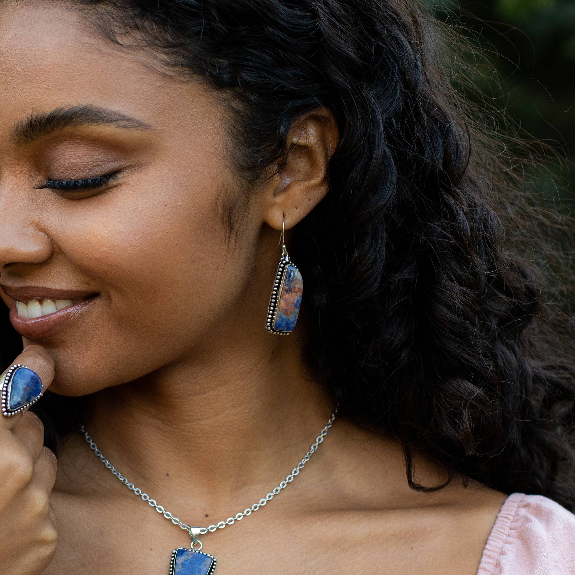 Handcrafted Kashi Semiprecious Stone Earrings - Sodalite