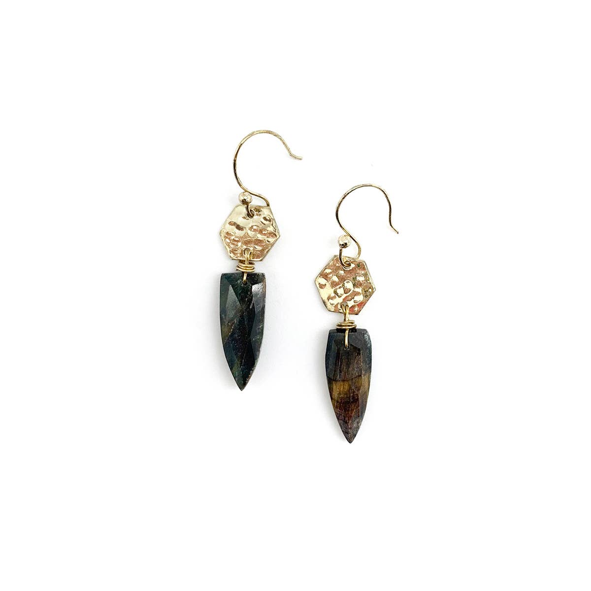 Akriti Gold and Large Faceted Black TigerEye Earrings