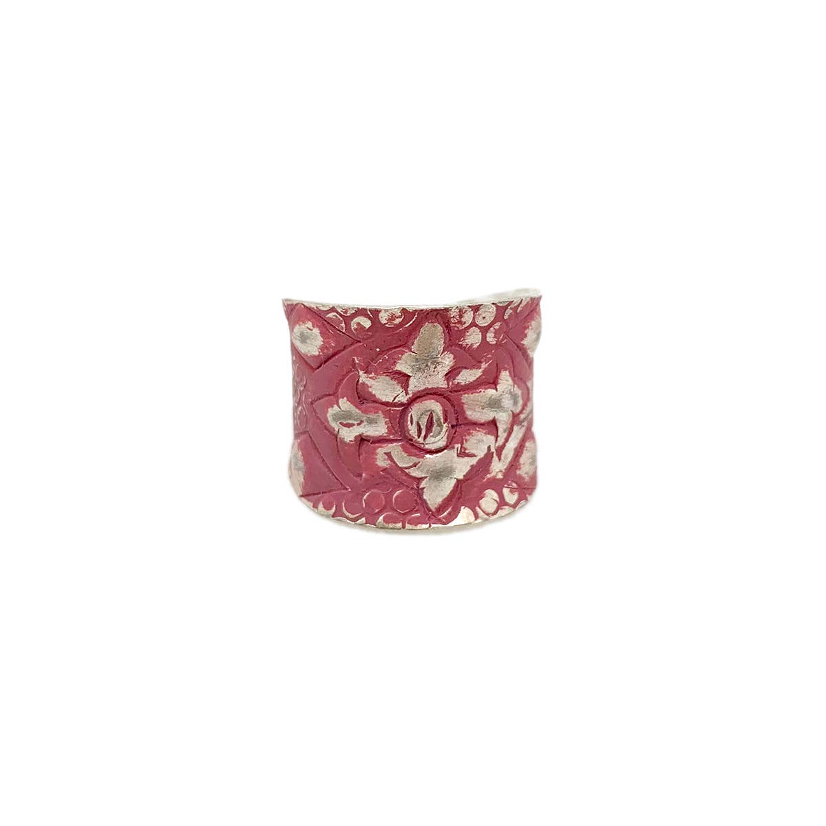 Silver Patina Ring - Pink Linear Shapes