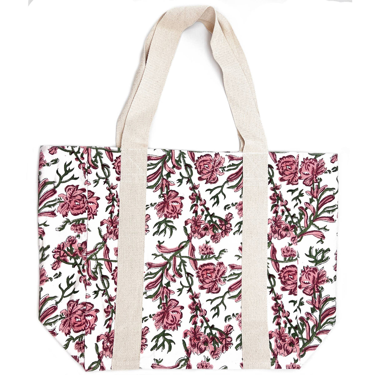 Handcrafted Canvas Bag with Block-Printed Cherry Blossom