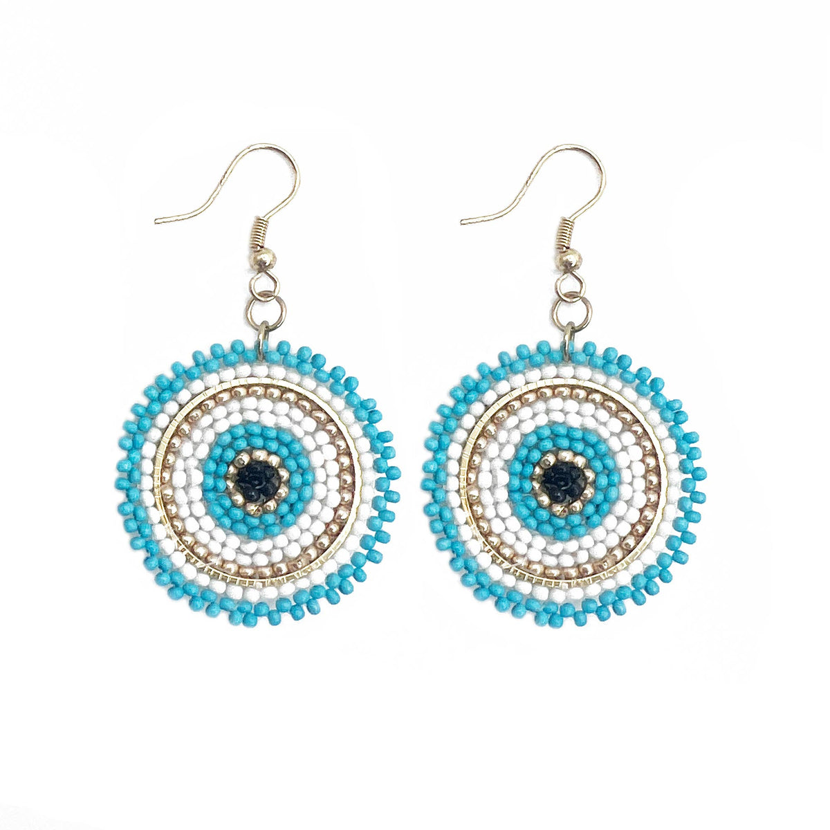 Seed Bead Color Circle Earrings - Baby Blue