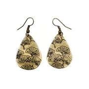 Gingko Leaves Brass Engraved Earrings