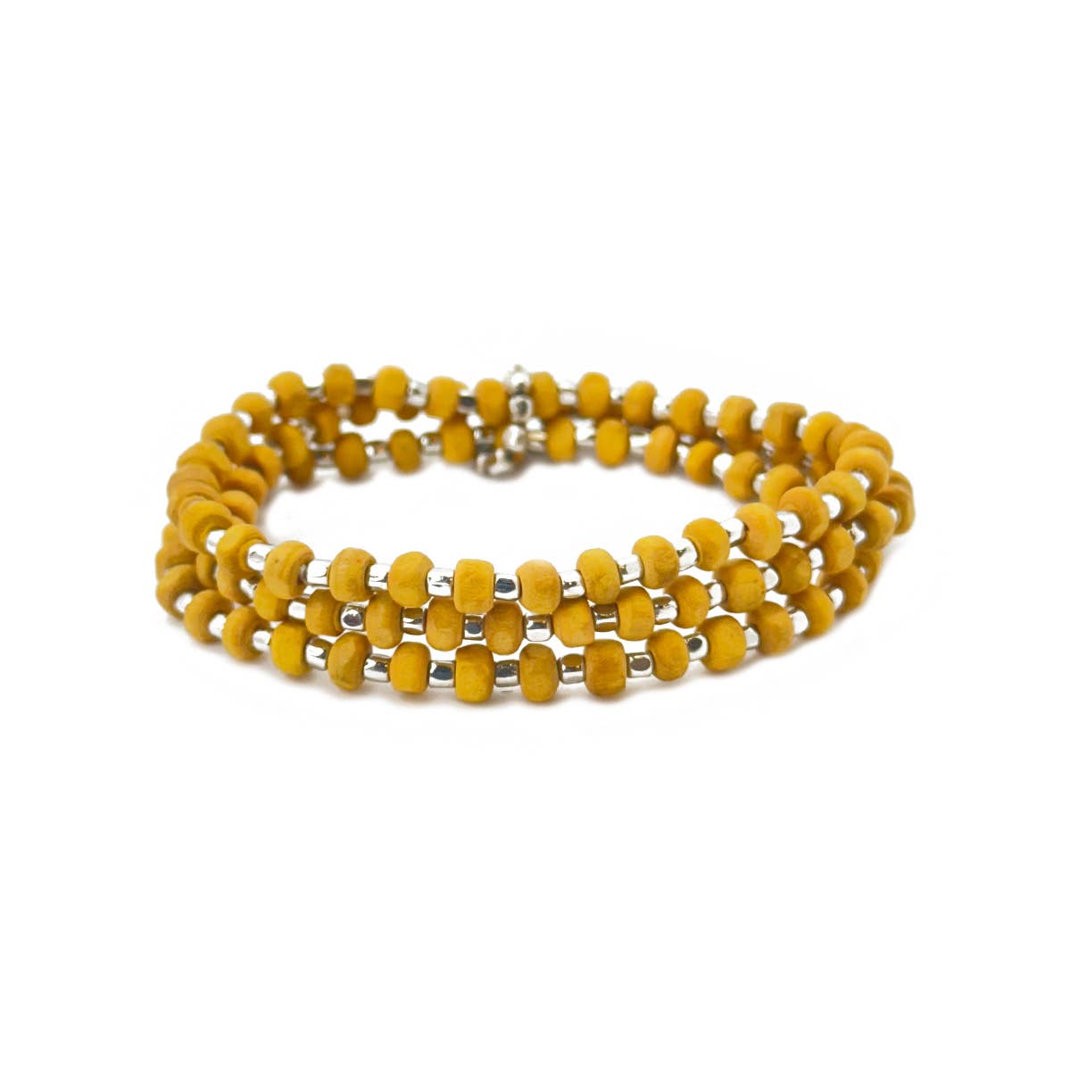Sachi Wood Bead Wrap Bracelet - Yellow
