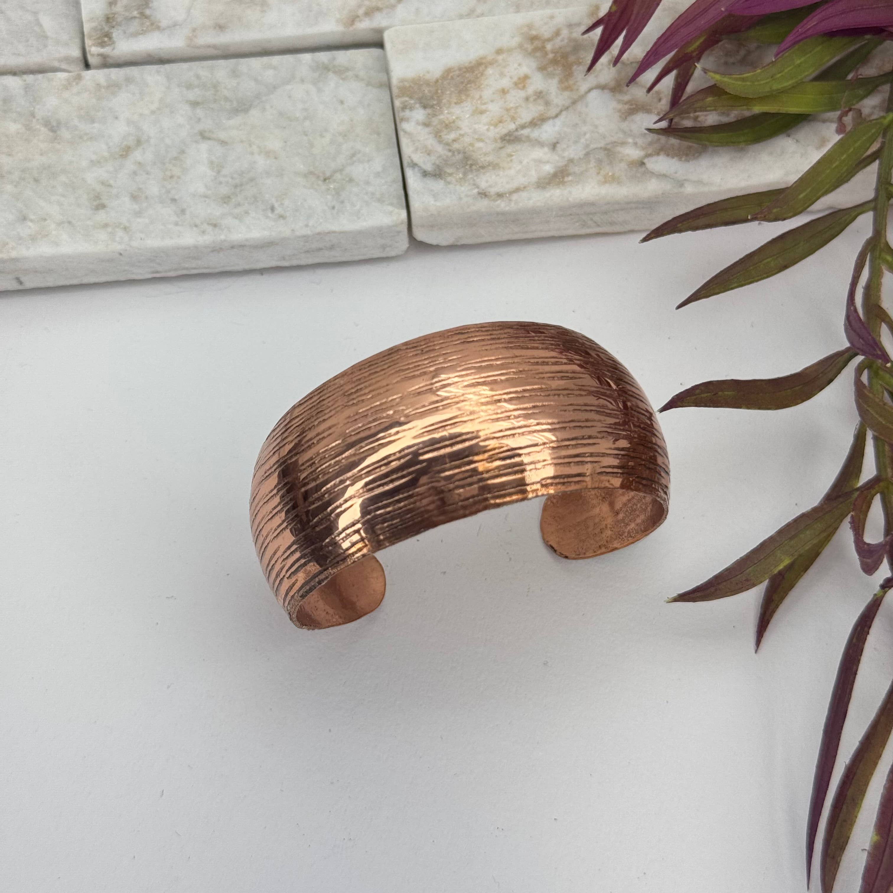 Handcrafted  Ridged Horizon Copper Cuff