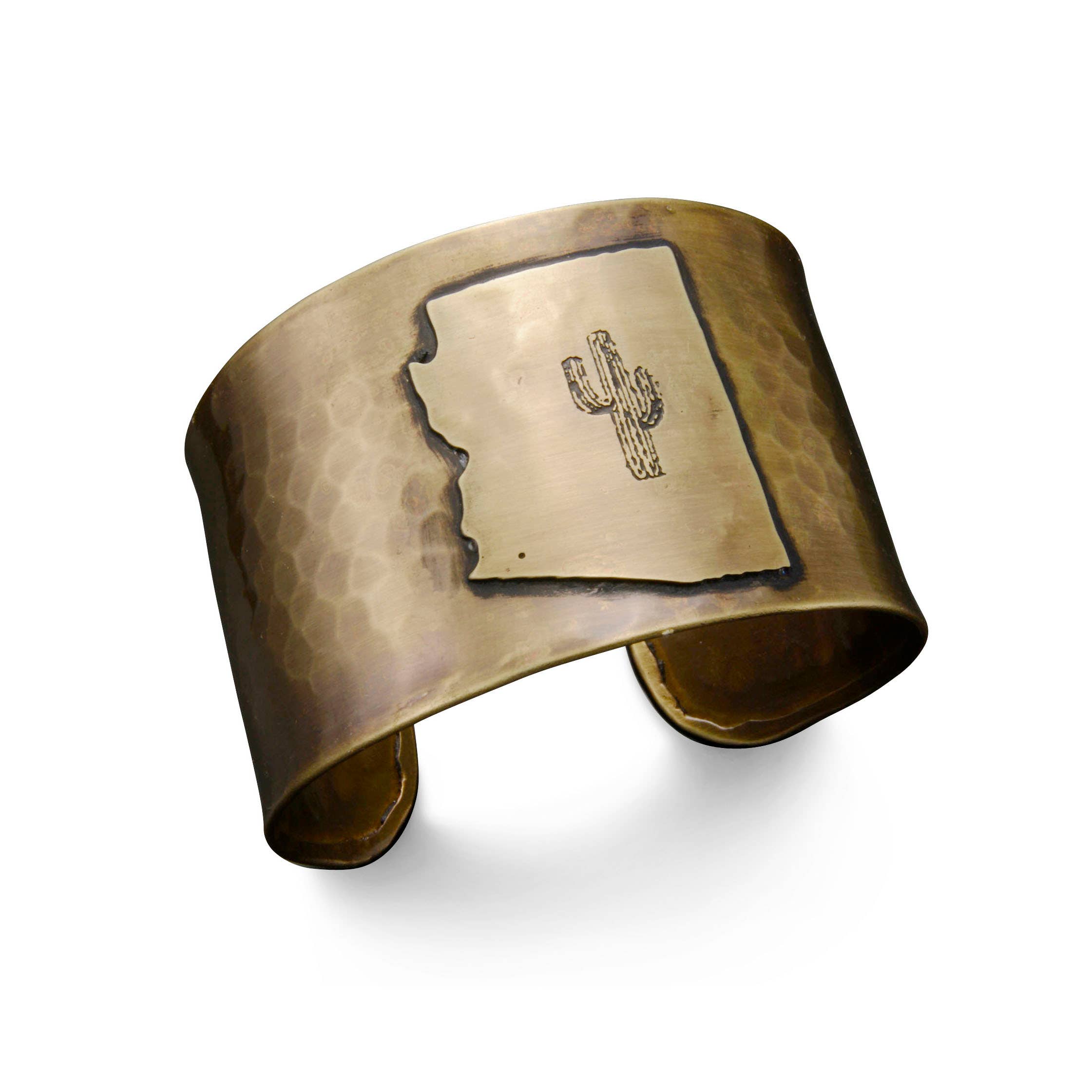 Antique Brass Adjustable Cuff Bracelet - Arizona with Cactus