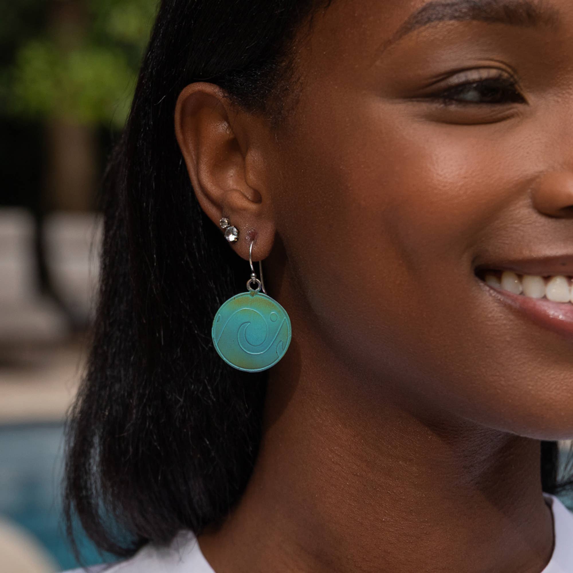 Handcrafted Green & Blue Wave Patina Earrings