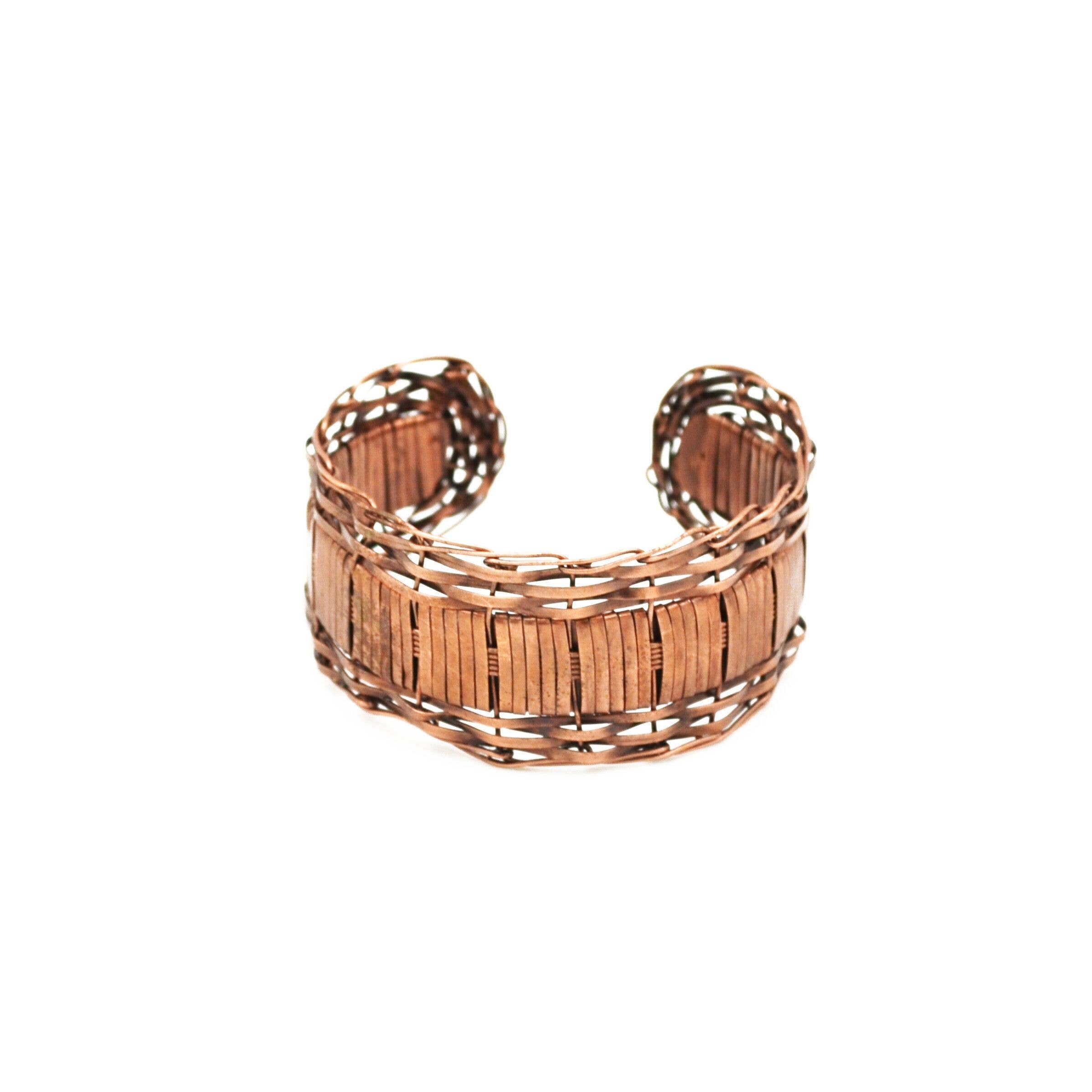 Basketweave Antique Copper Flat Weave and Loose Edging Cuff