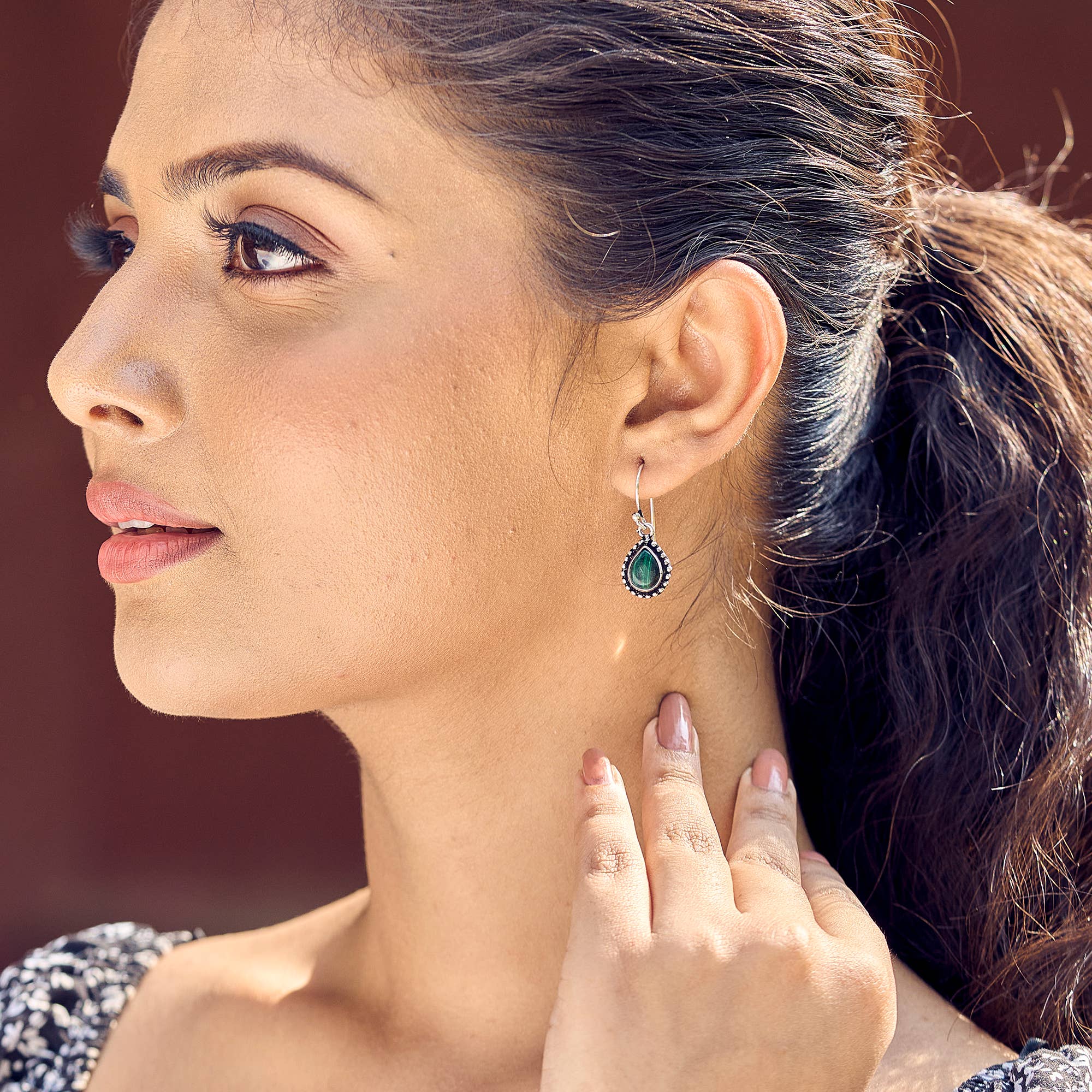 Handcrafted Semiprecious Small Stone Earrings - Malachite