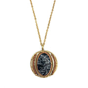 Mixed Metal and Snowflake Obsidian Stone Pendant with chain