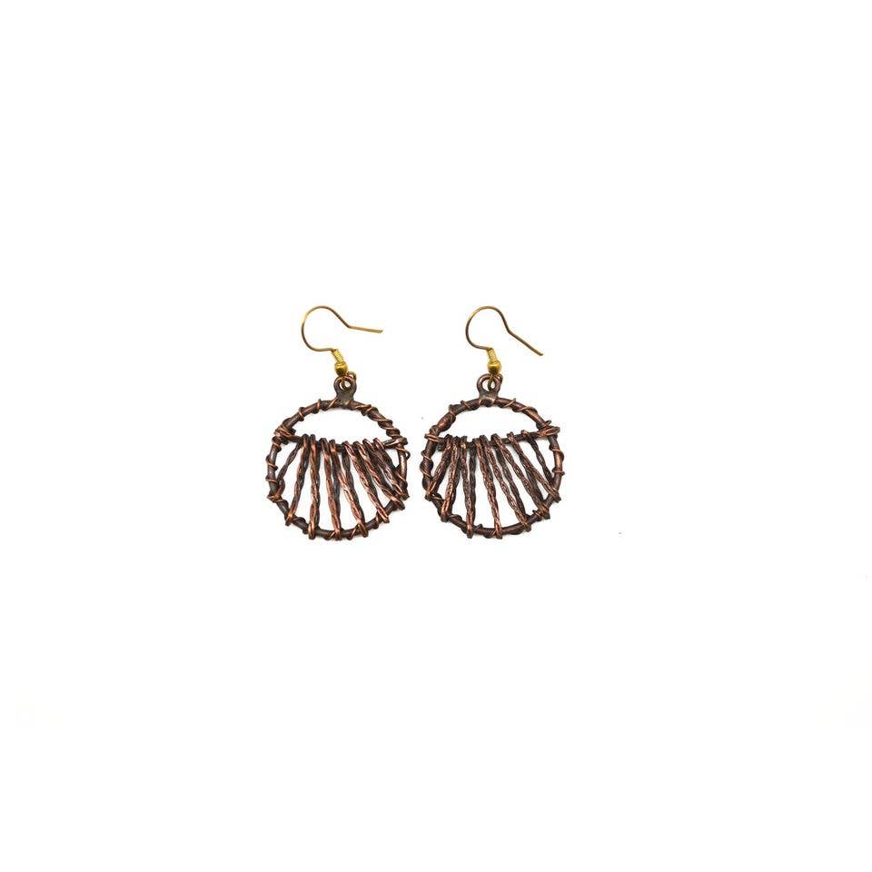Basketweave Copper Braided Chain Spokes Circle Earrings