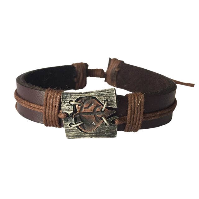 Pull Tie Leather Bracelet - Encased Leaf
