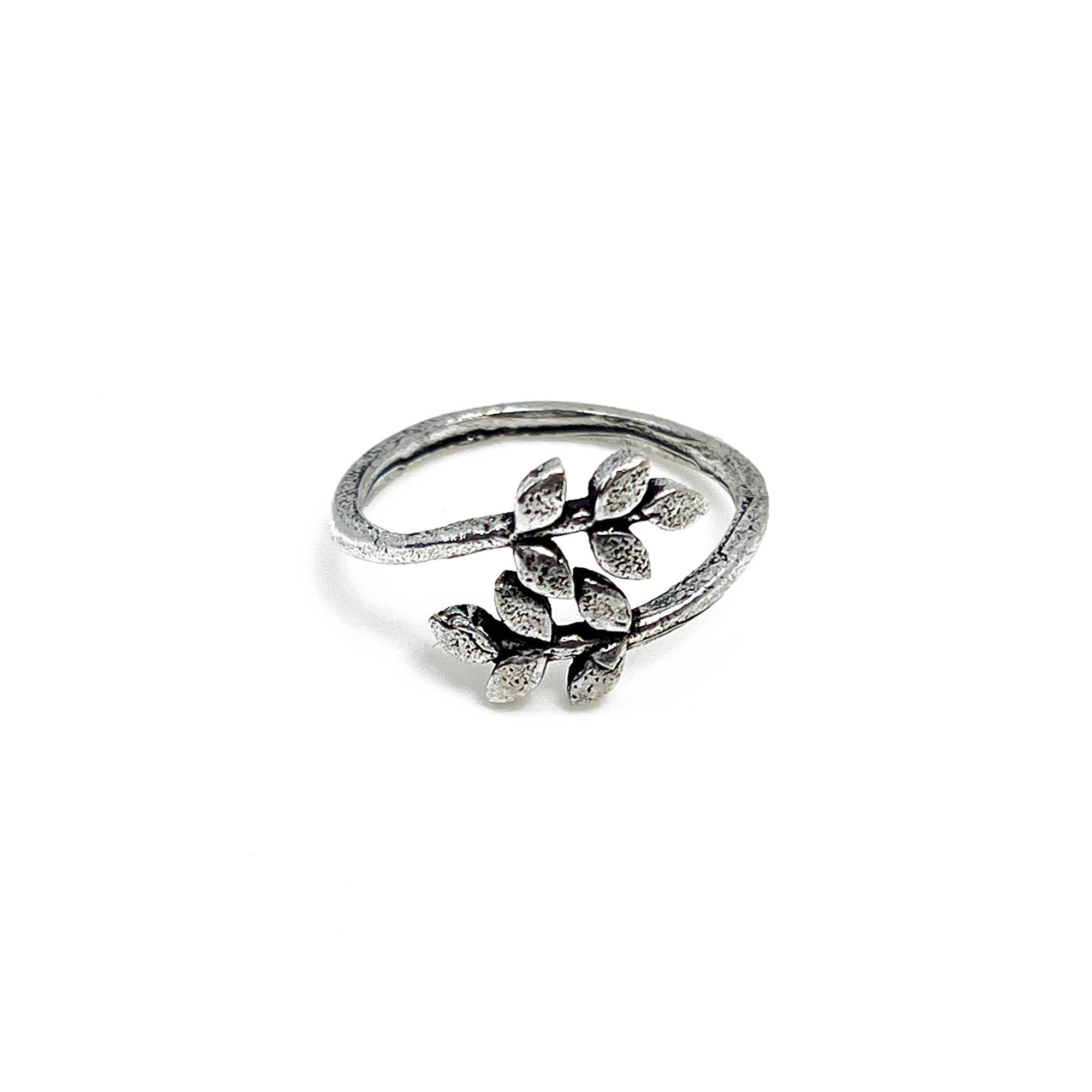 Handcrafted Silver Plated Brass Leaf Branch Ring