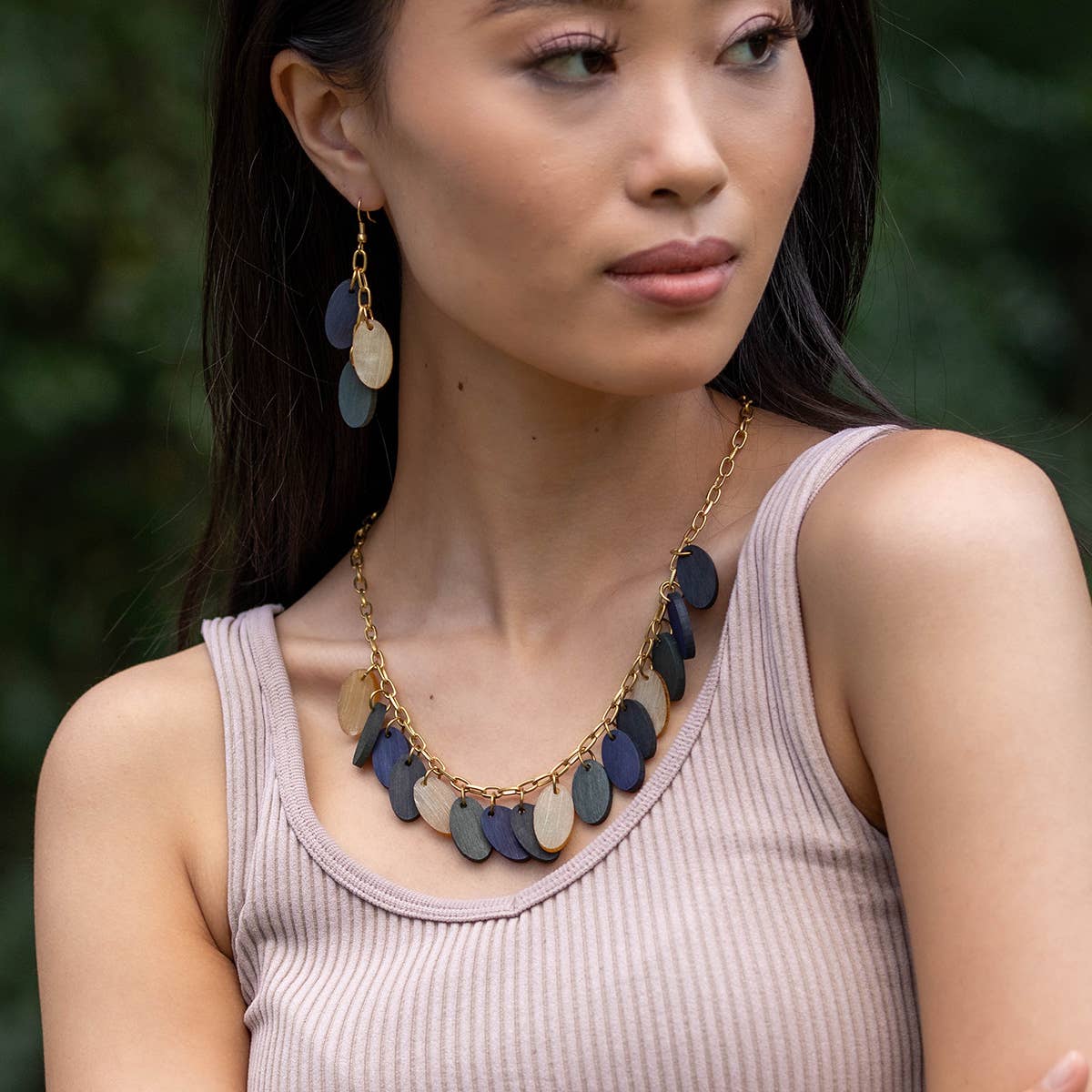 Omala Misty Greens Necklace - Small Ovals on Chain