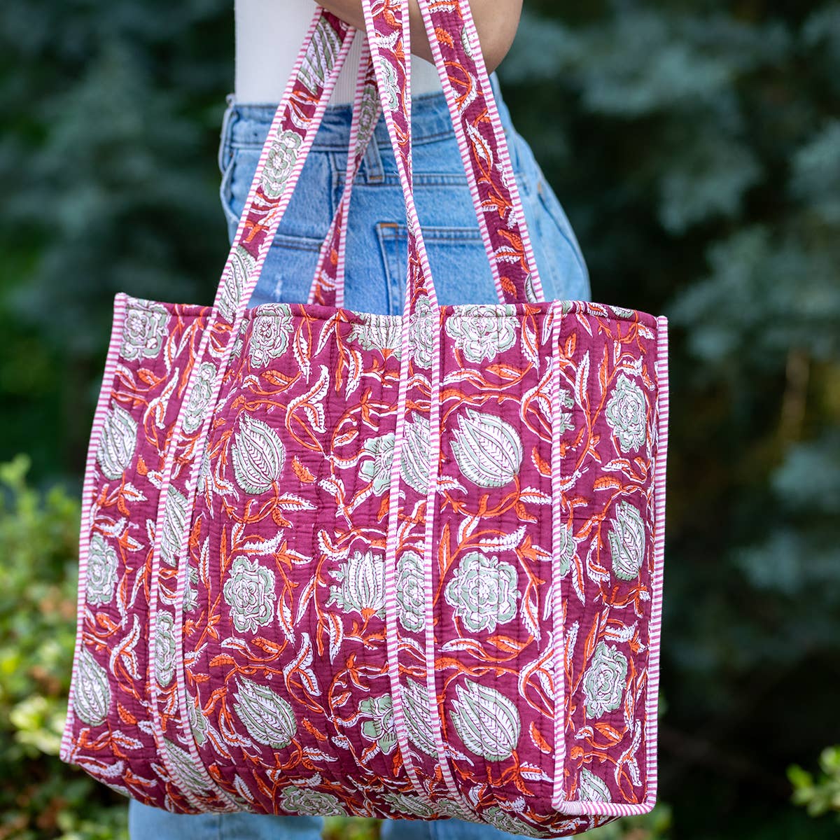 Hand Crafted Quilted Block-Printed Tote Bag