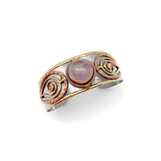 Narrow Mixed Metal Cuff Bracelet - Rose Quartz