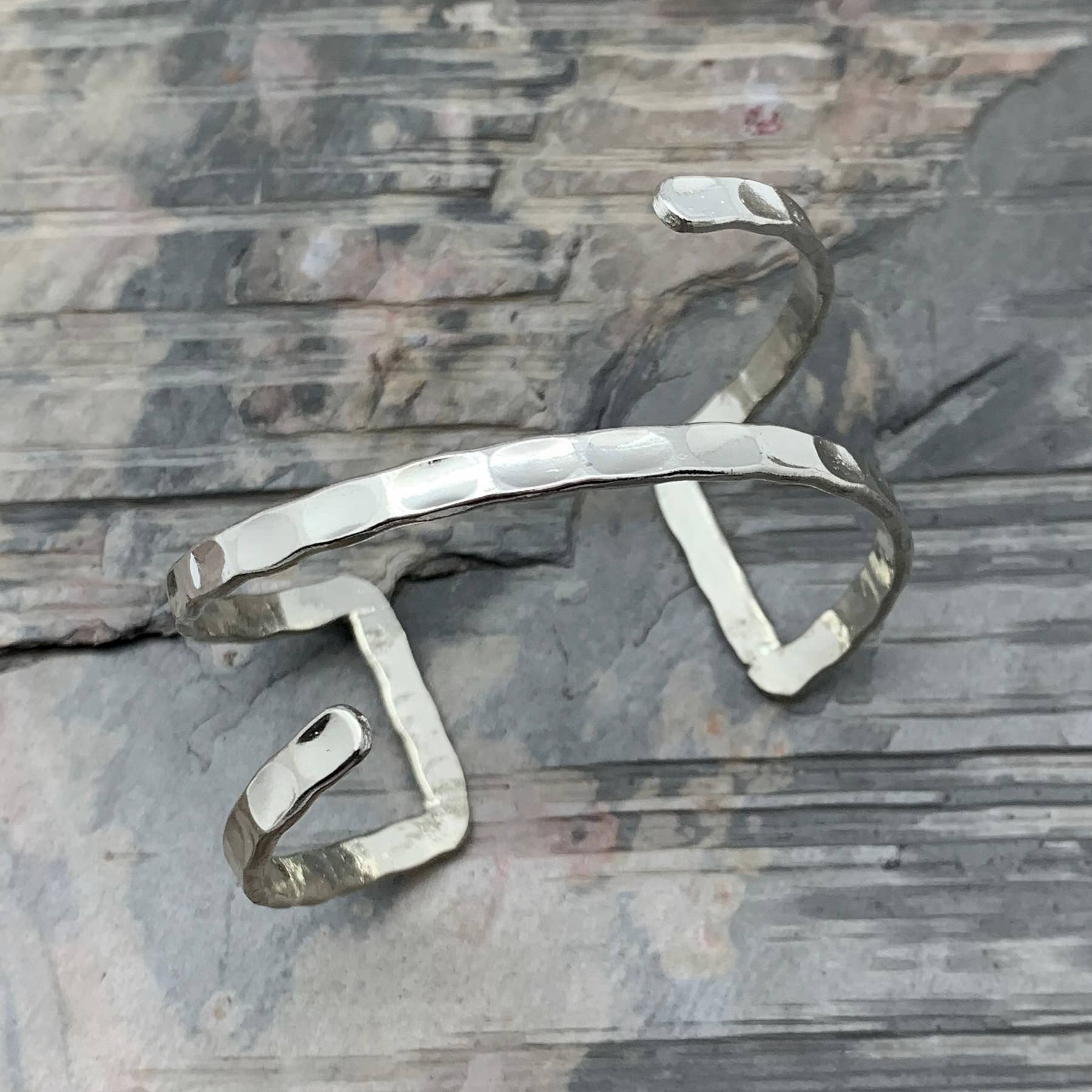 Silver Plated Adjustable Cuff Bracelet - Z Shape Open Cuff