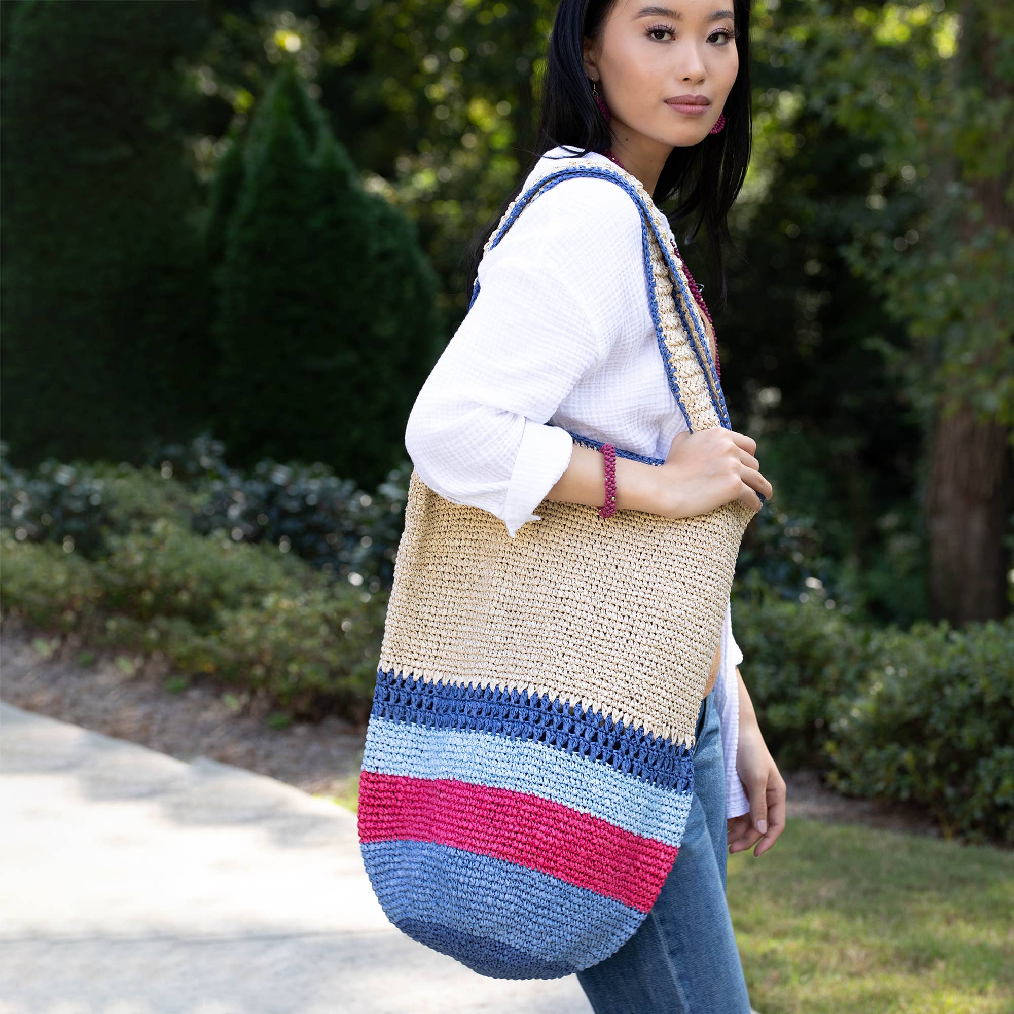 Zhuri Bag - Large Raffia Tote - Blue Tones