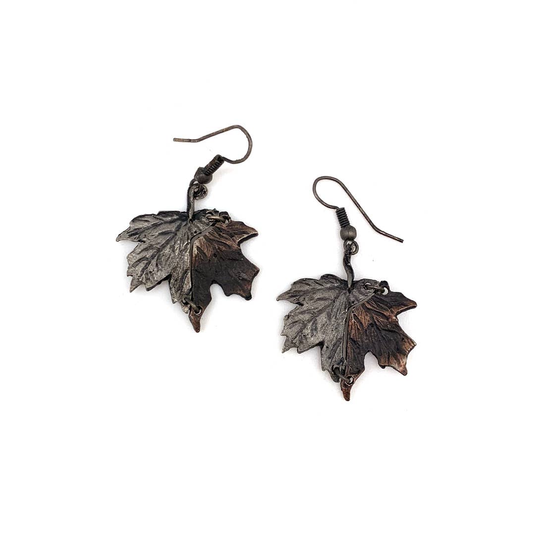 Pewter Earrings - Maple Leaves Antique Copper/Antique Silver