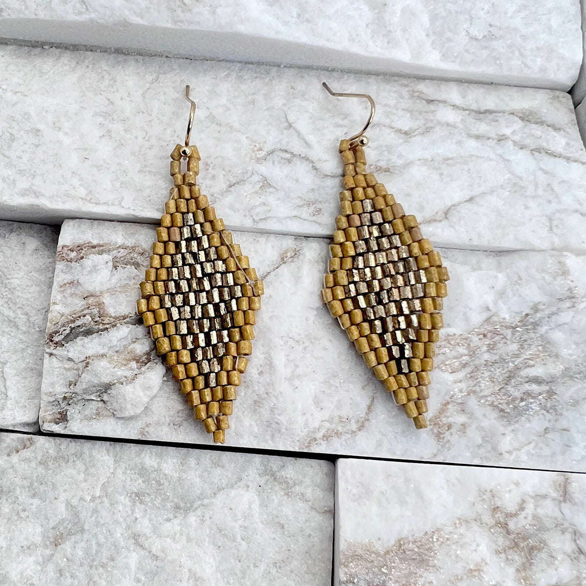 Seed Bead Diamond Shaped Earrings - Yellow