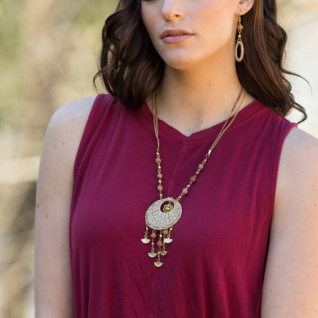 Sachi Bohemian Neutrals Collection Necklace - Beaded Tassel
