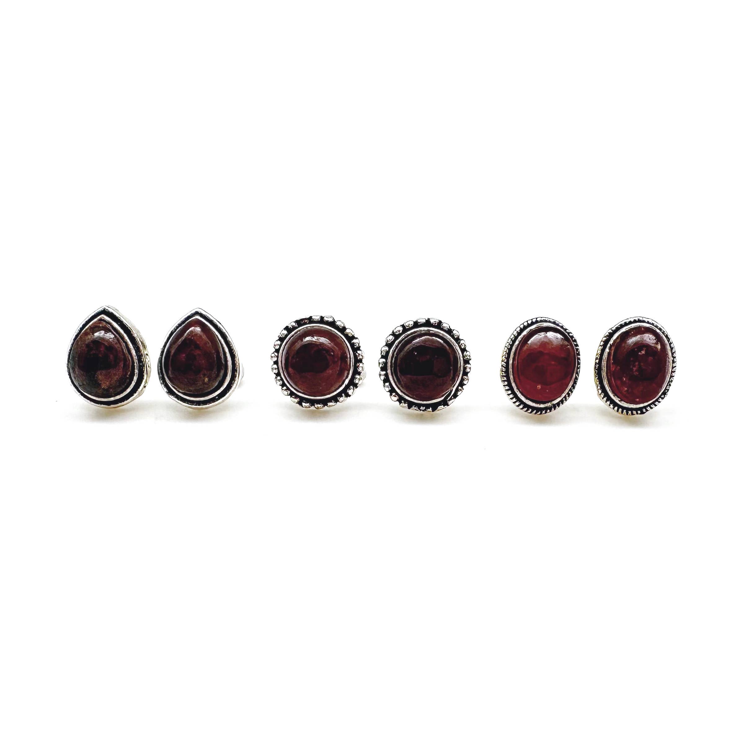 Handcrafted Kashi Semiprecious Stone Post Earrings - Garnet