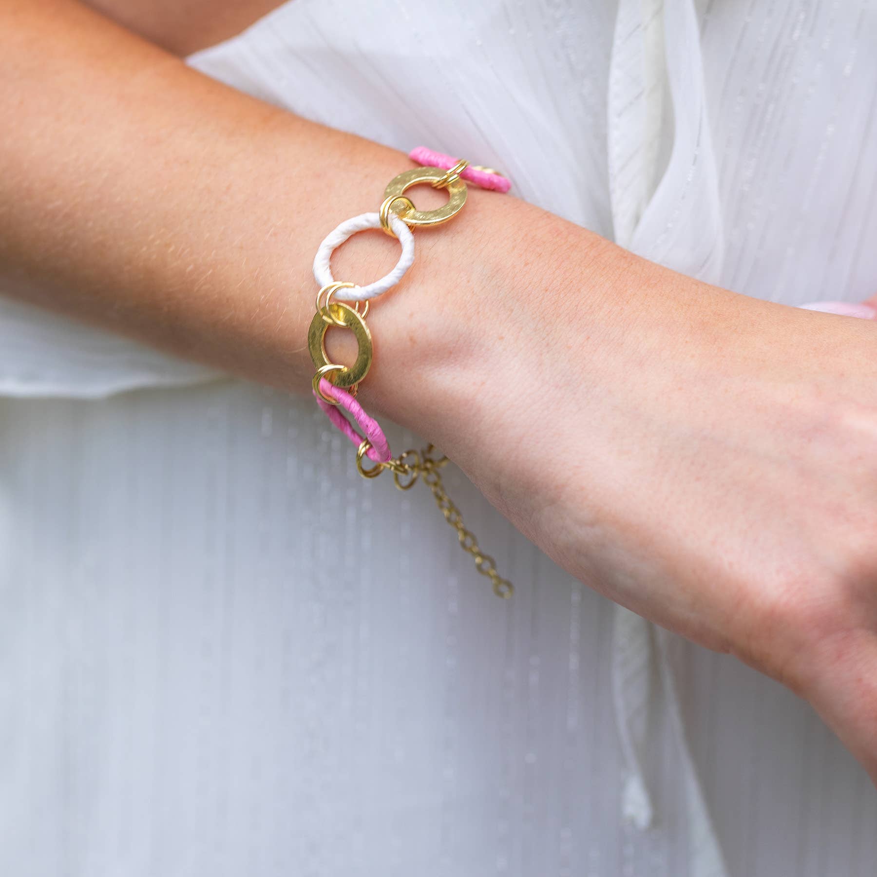 Sachi Raffia Rings Bracelet - Pink Large and Small Rings