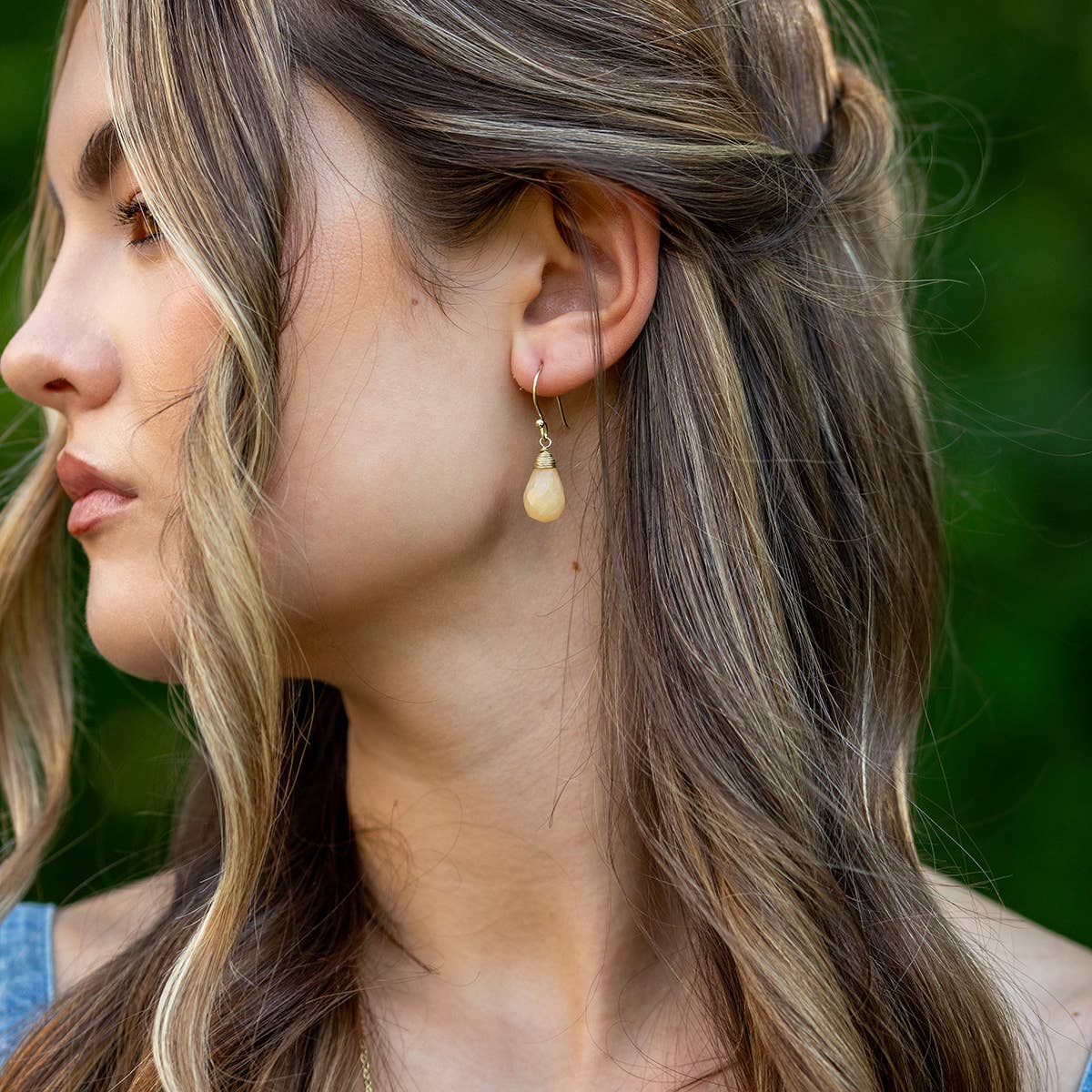 Gold-Plated Yellow Aventurine Teardrop Earrings