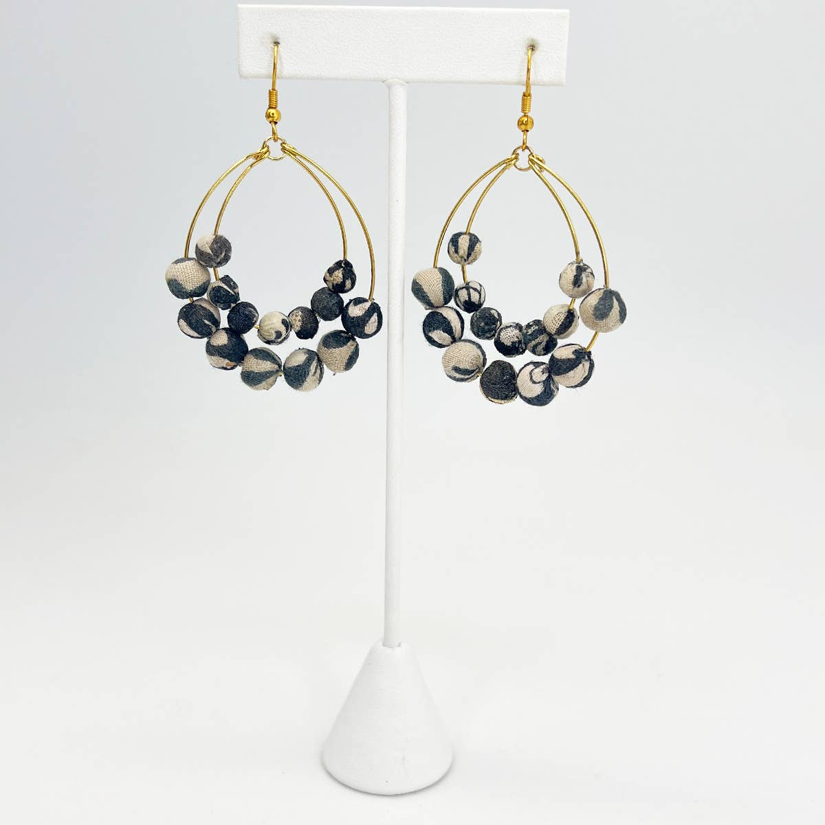 Aasha Monochrome Teardrop Kantha Boho Handcrafted Earrings